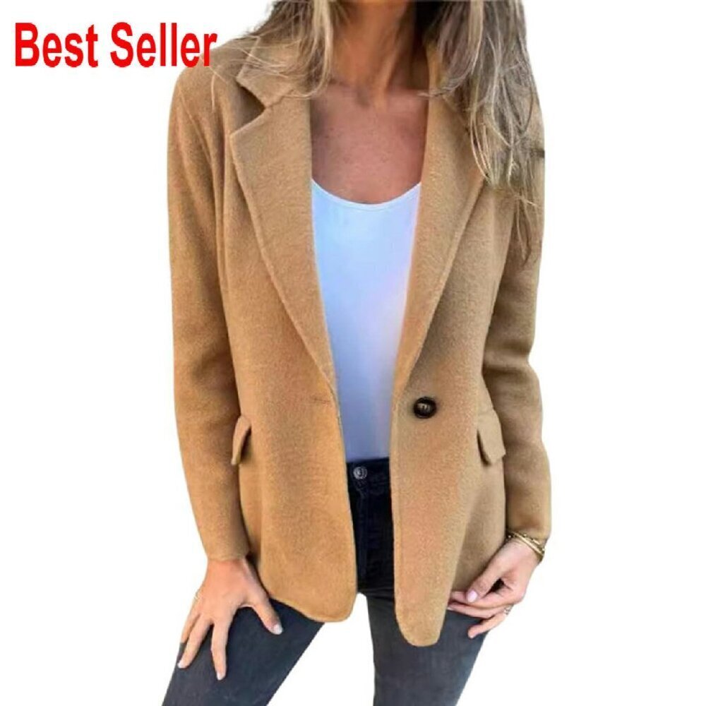 Wool Blend Blazer Jacket Chic Business Office Regular Fit Pea Coat